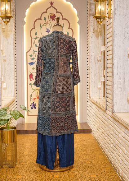 Blue Ajrak Printed Muslin Co-ord Set