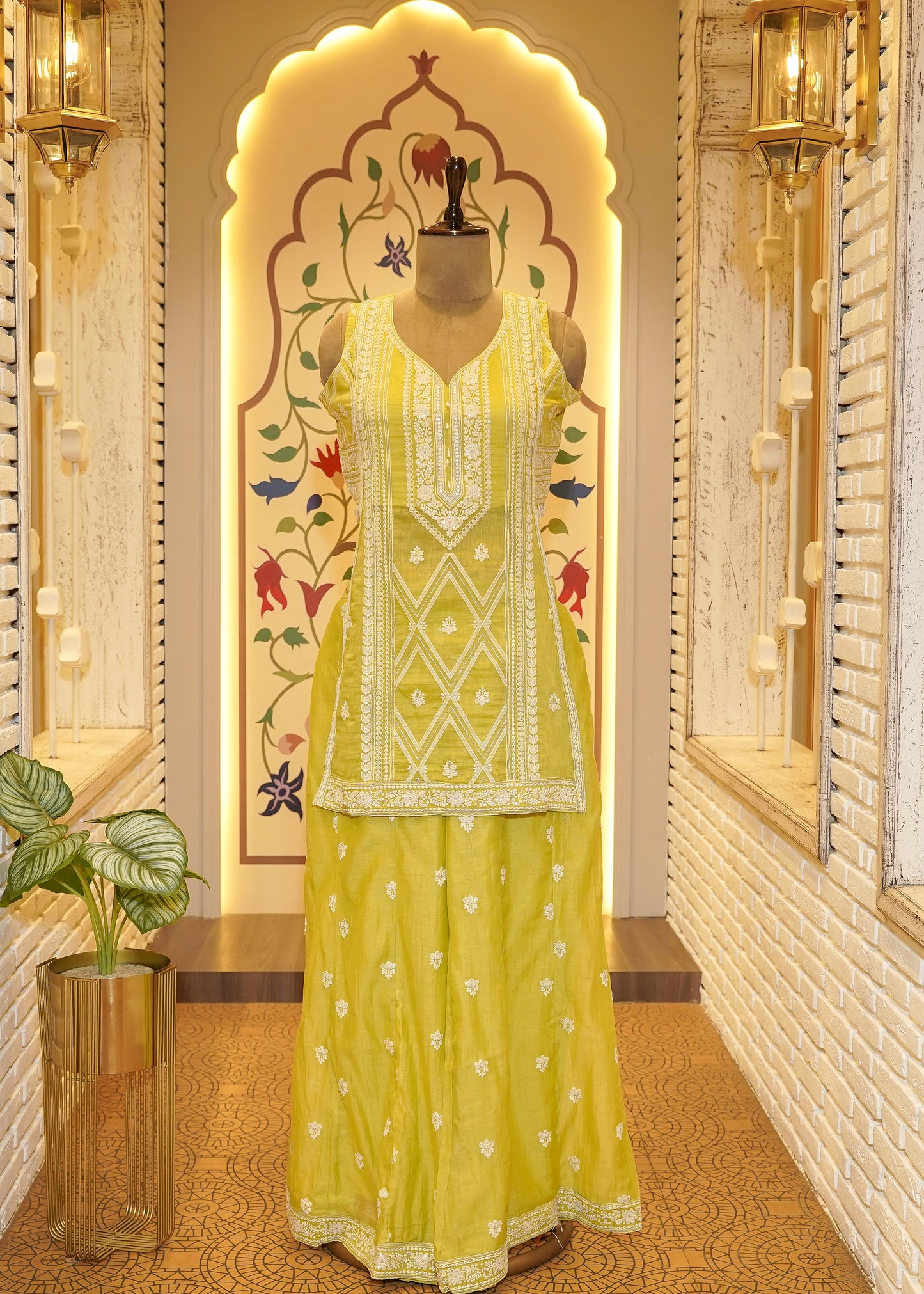 Nyra Mustard Slit Palazzo Pants Stitched Suit Set