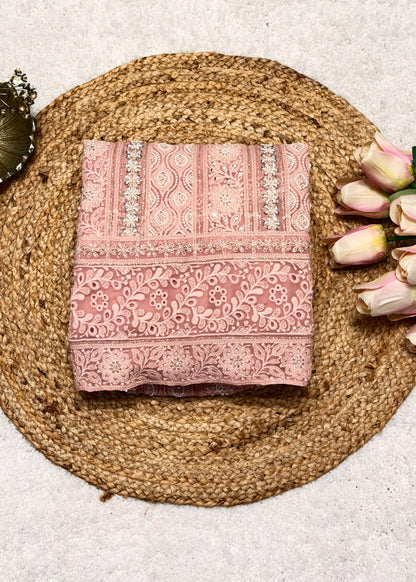 Heer Light Peach Chikankari with Moti Embroidered Suit Set