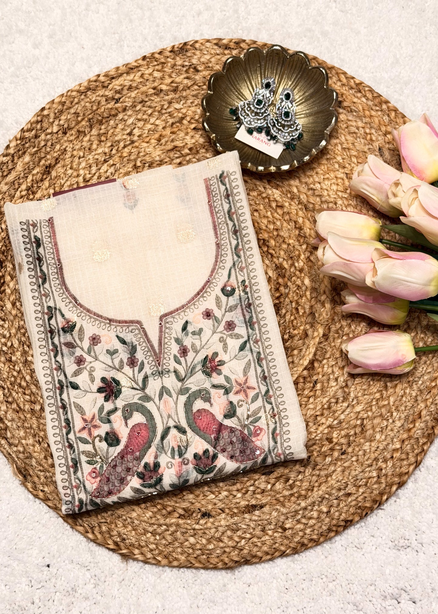 Mayur Pink Unstitched Thread Embroidered Suit Set
