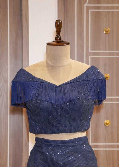 Midnight Blue Sequence Saree with Stitched Blouse