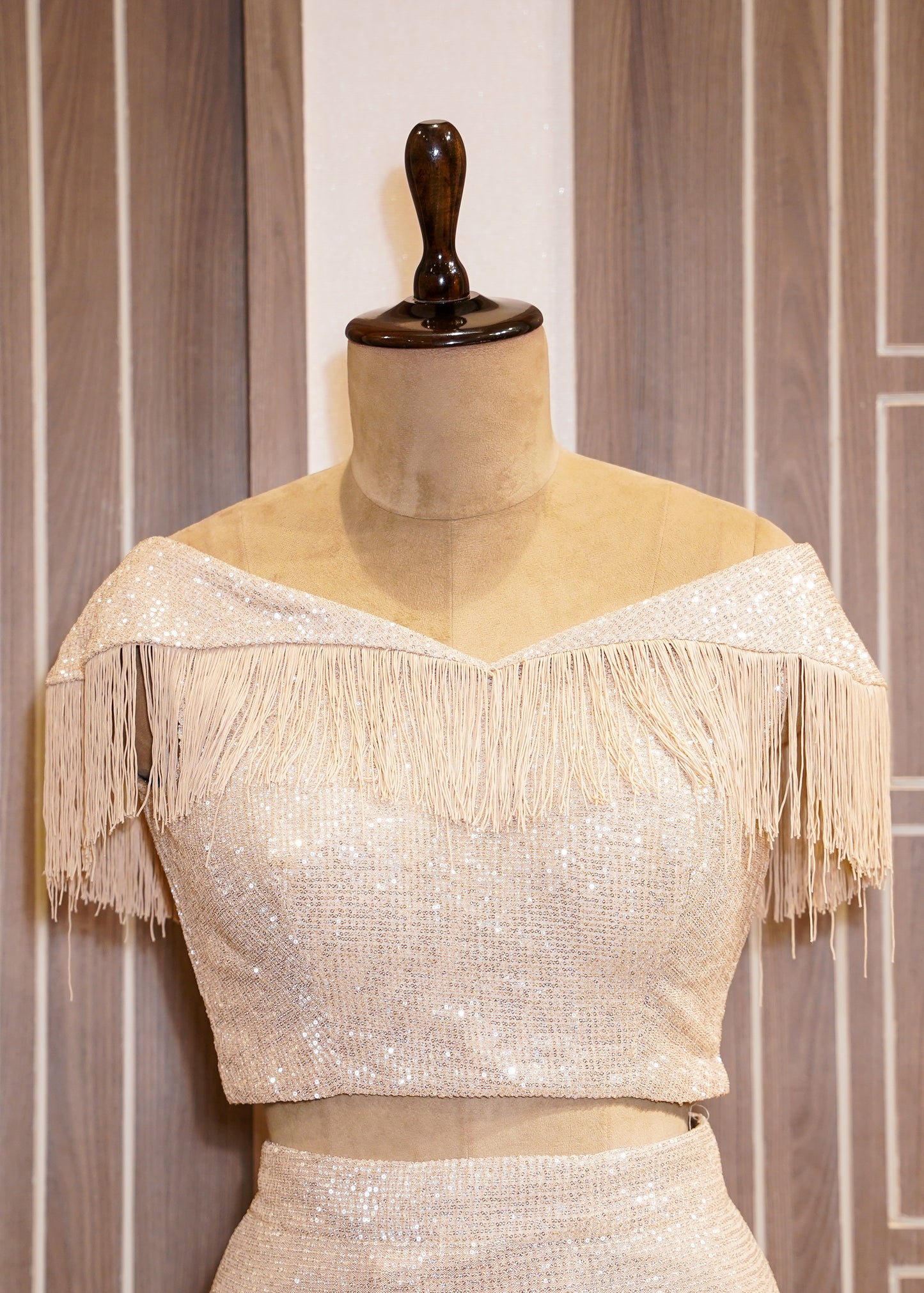 Light Golden Sequence Saree with Stitched Blouse