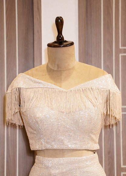 Light Golden Sequence Saree with Stitched Blouse