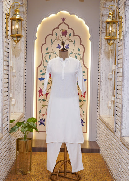 White Cotton 3 pc Kurti Set