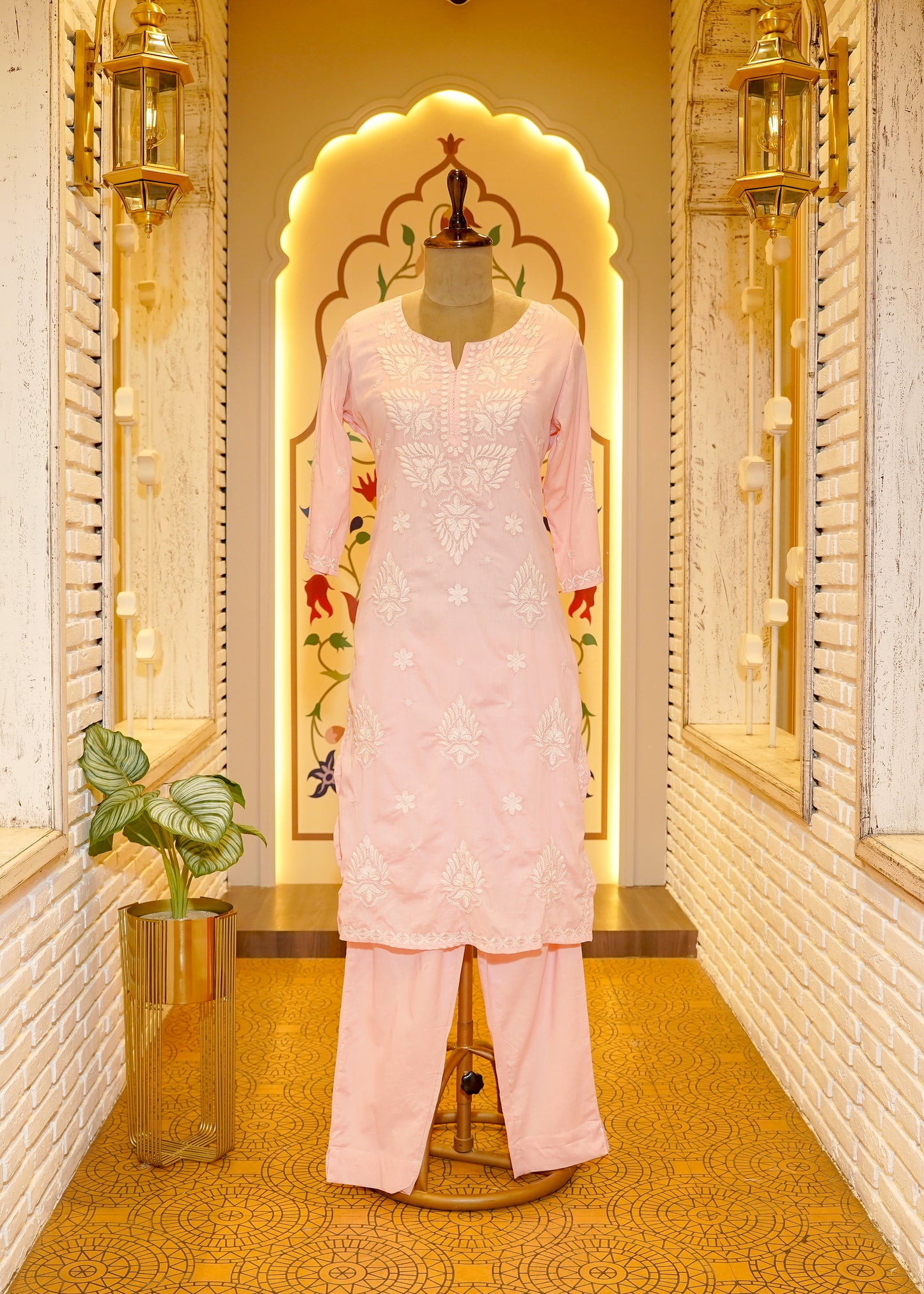 Orla Baby Pink Chikankari Stitched Suit Set