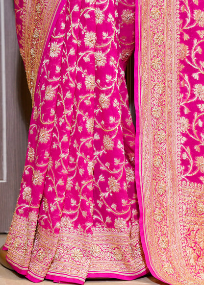 Rani khadi Georgette Jaal Saree with Zardozi Embroidery