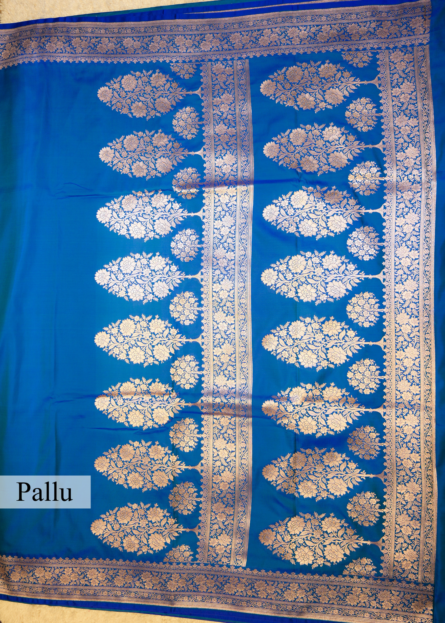 Peacock Blue Banarasi Kattan Silk Zari Border with Unstitched Blouse