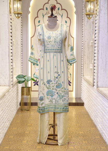 Kukum Green Straight Stitched Suit Set