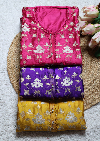 Pakhi Purple Applique Work Unstitched Suit Set
