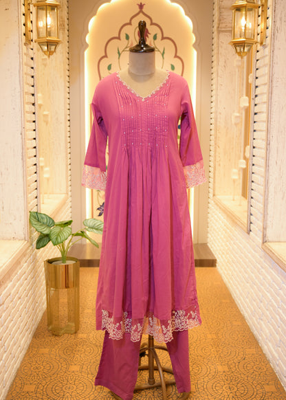 Neerja Mauve A-Line Stitched Suit Set