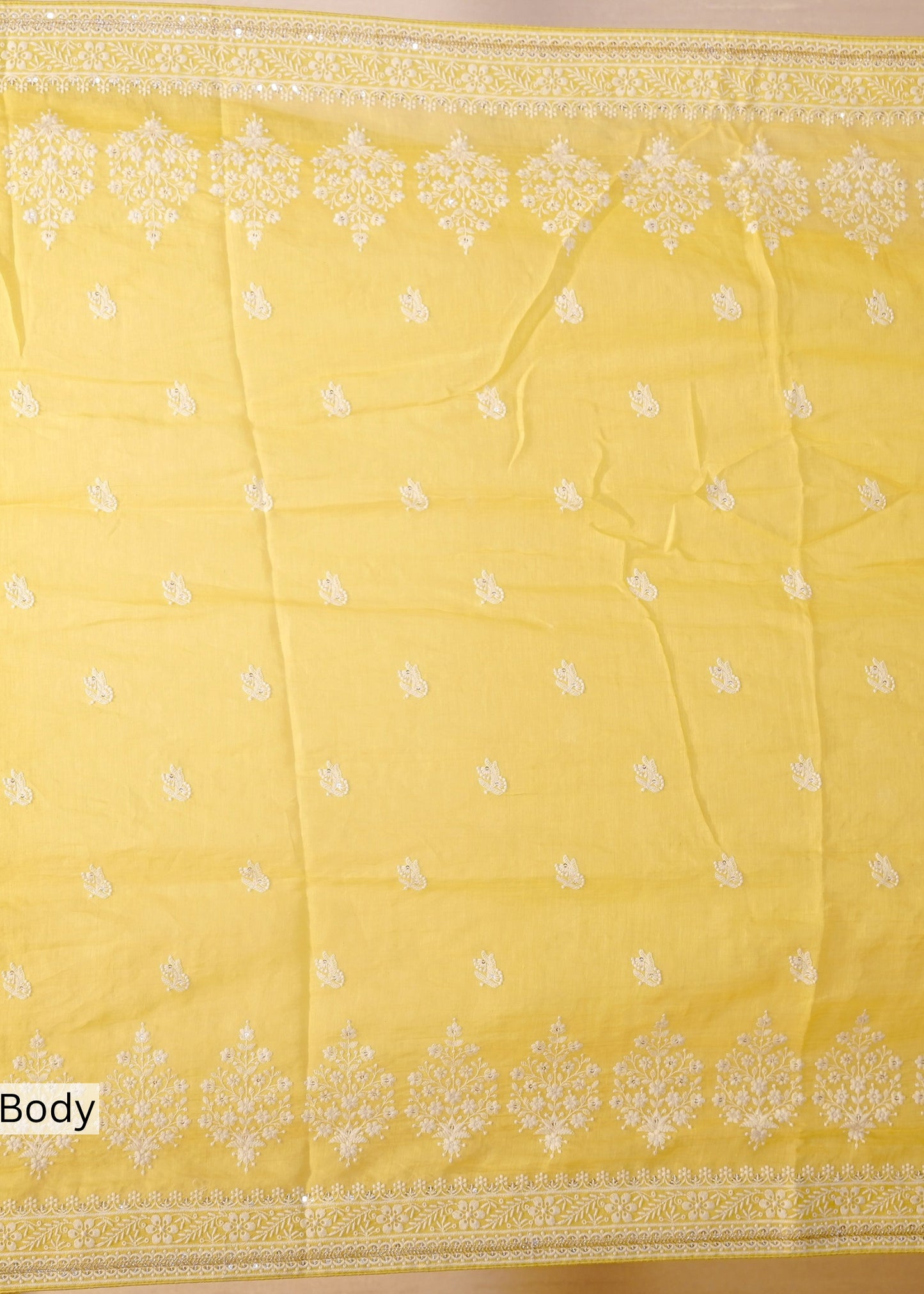 Yellow Mul Cotton Thread Embroidered Saree with Unstitched Blouse