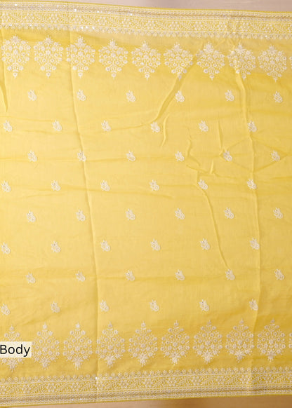 Yellow Mul Cotton Thread Embroidered Saree with Unstitched Blouse