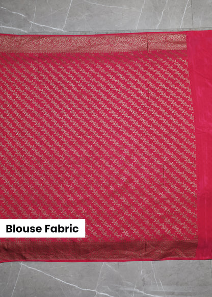 Tarini Pink Banarasi Pure Crepe Saree with Unstitched Blouse
