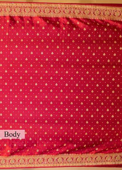 Pankhuri Booti Ruby Red Saree with Unstitched Blouse