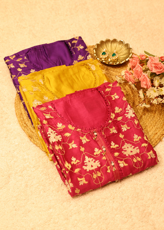 Pakhi Yellow Applique Work Unstitched Suit Set
