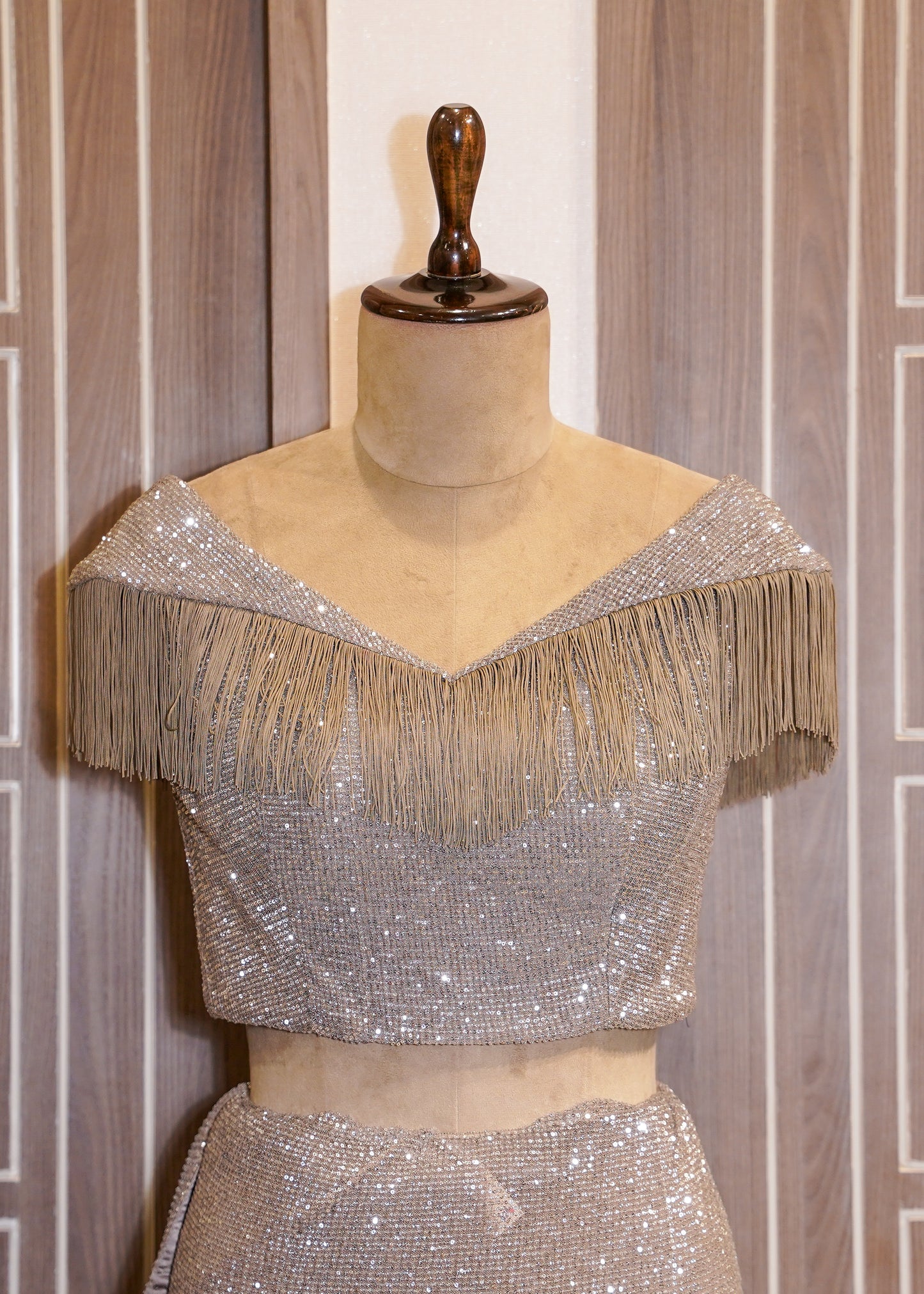 Champagne Sequence Saree with Stitched Blouse