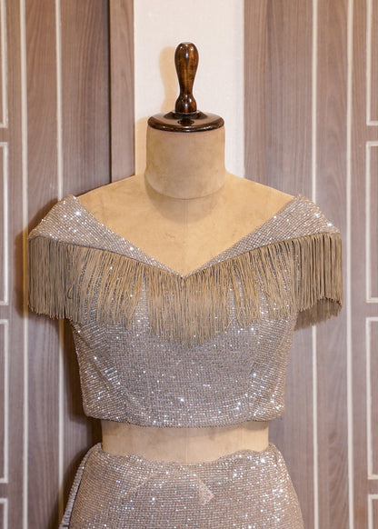 Champagne Sequence Saree with Stitched Blouse