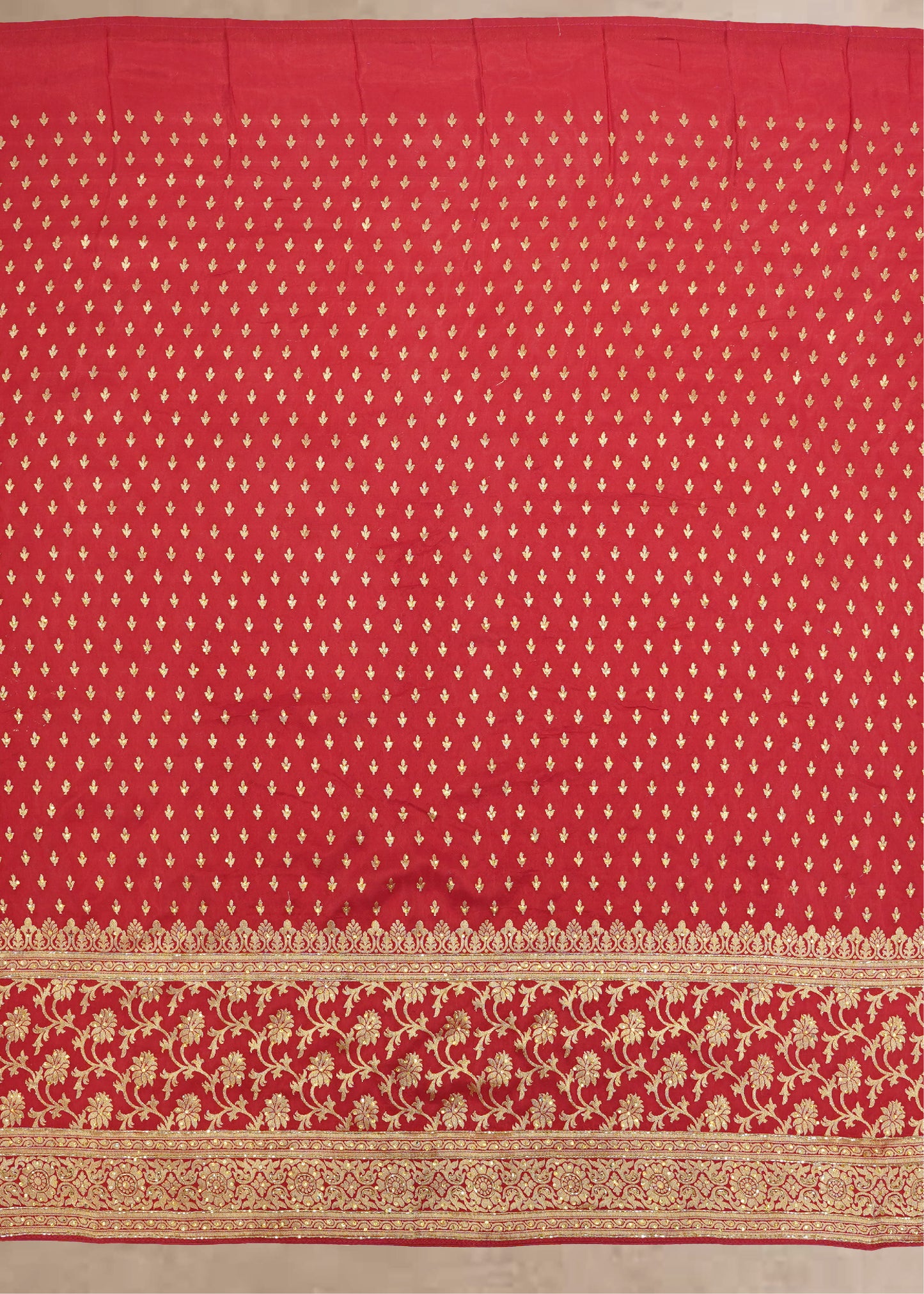 Red Booti Embroidered Dola Silk Saree with Unstitched Blouse