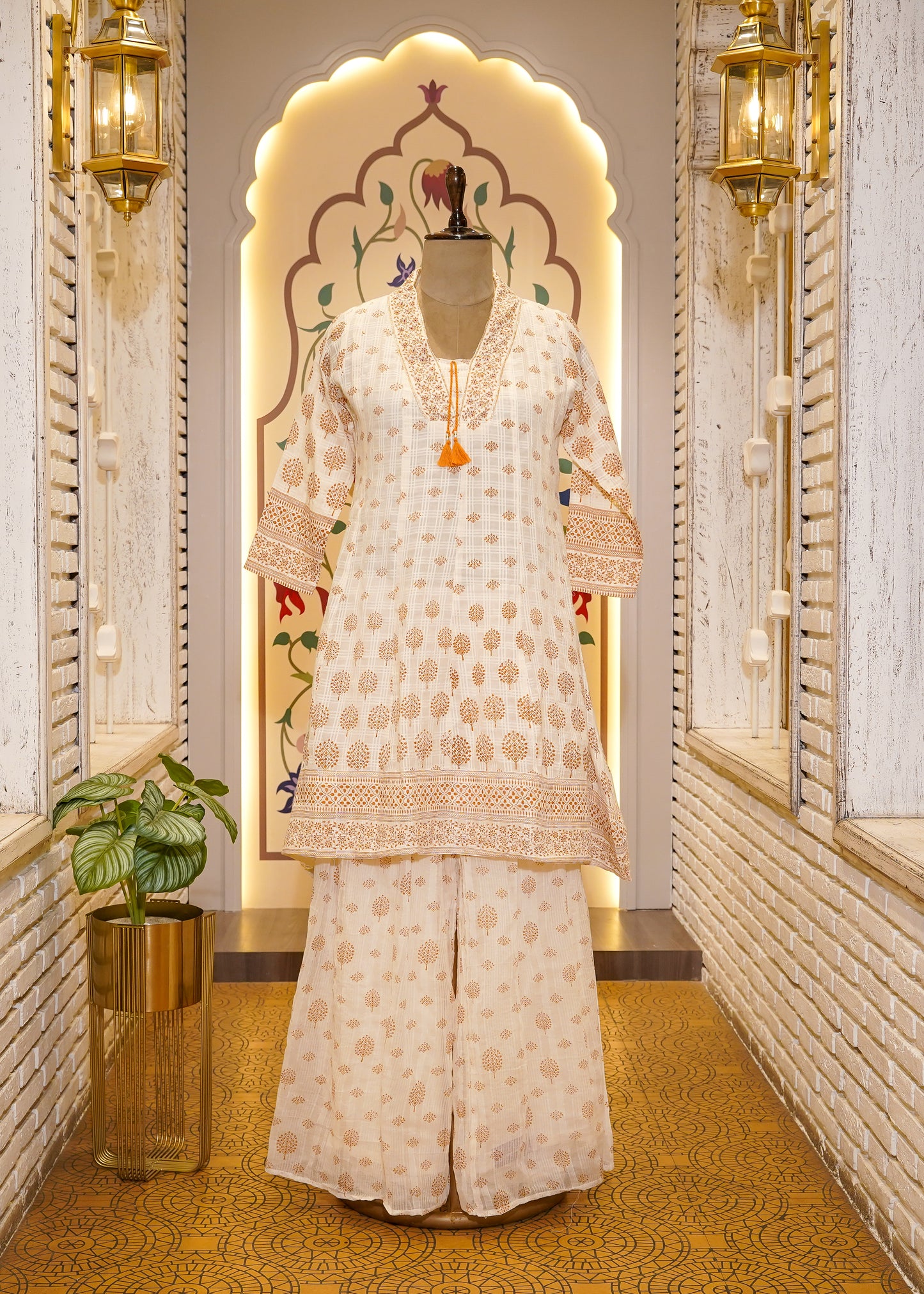 Ivory Short Shirt & Plazo Pant 3 pc Kurti Set