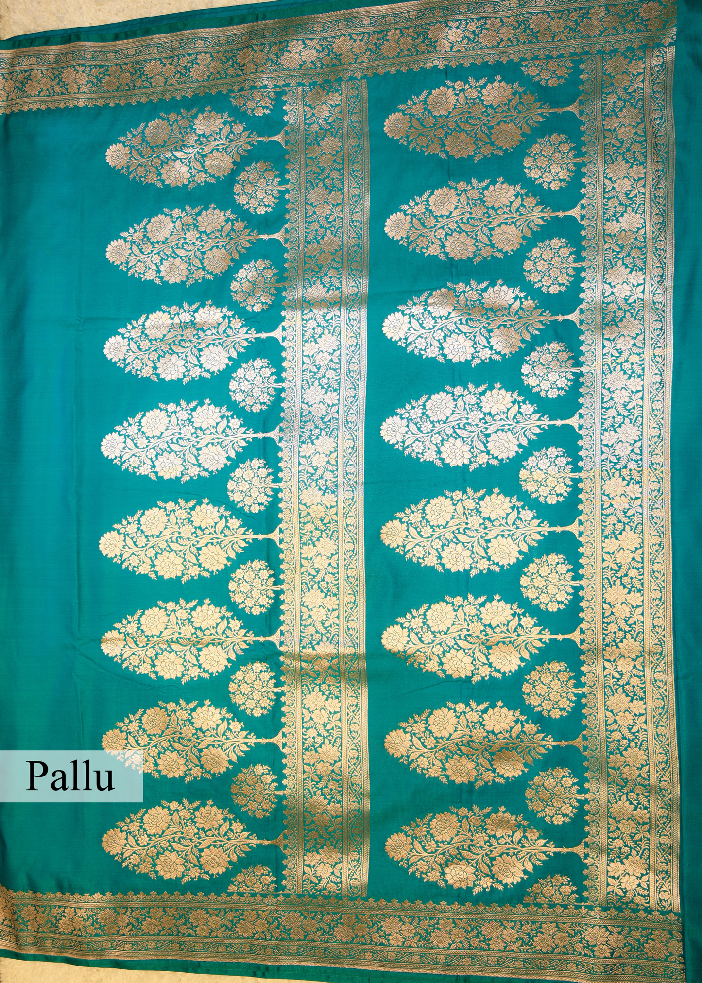 Sea Blue Banarasi Kattan Silk Zari Border with Unstitched Blouse