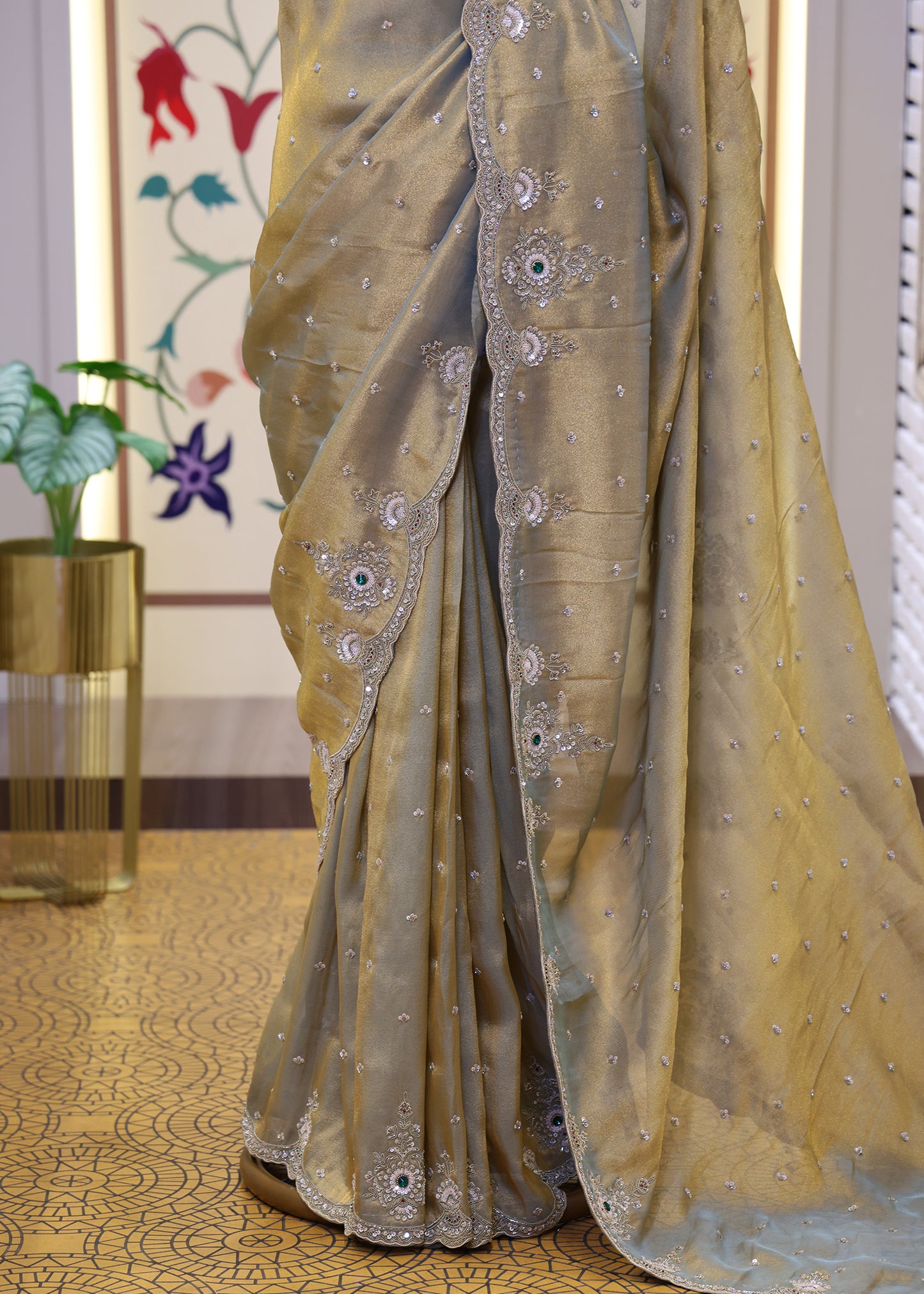 Sitara Bronze Gemstones Saree with Unstitched Blouse