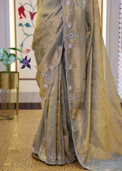 Sitara Bronze Gemstones Saree with Unstitched Blouse
