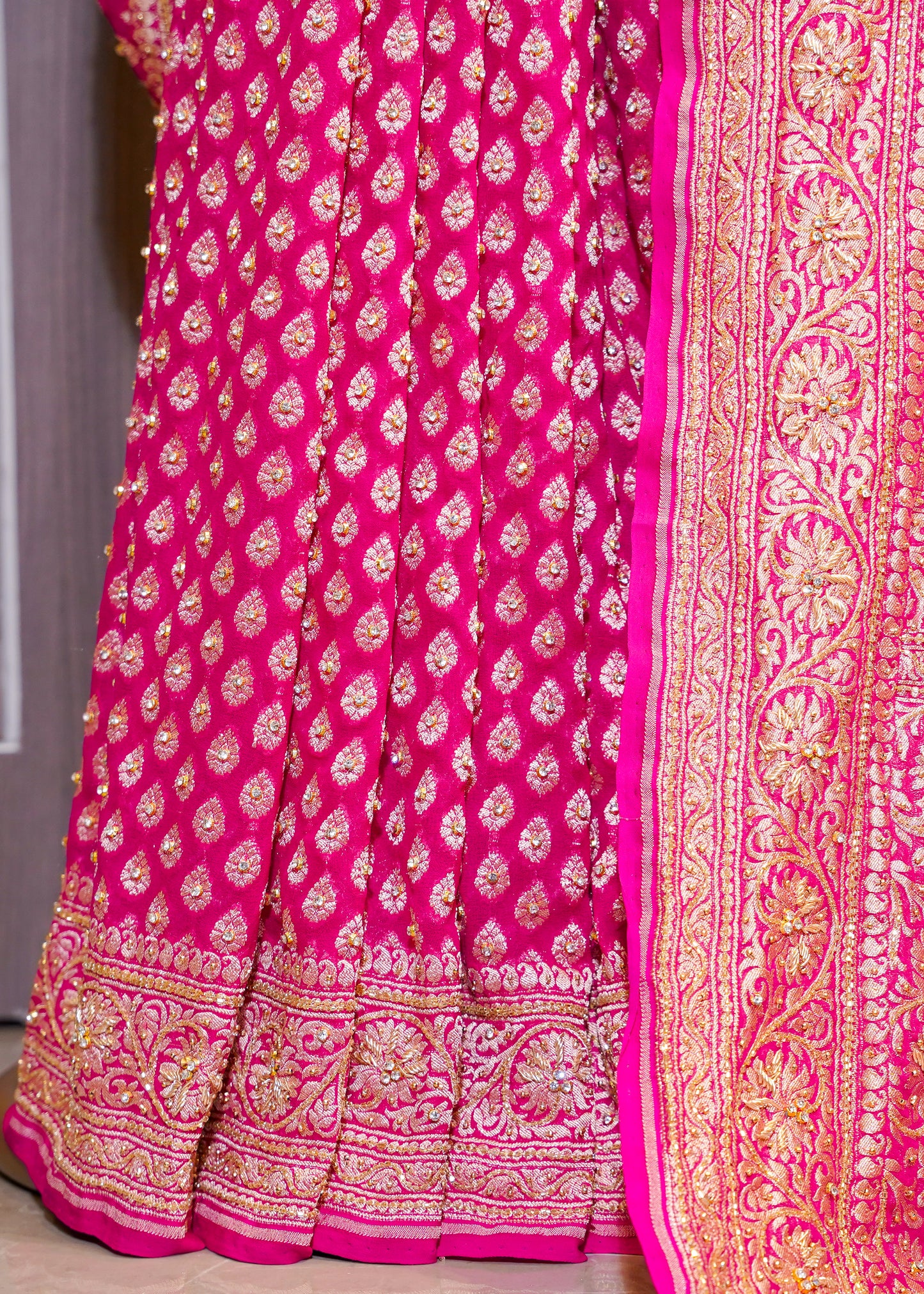 Rani Khadi Georgette Saree with Zardozi Embroidery