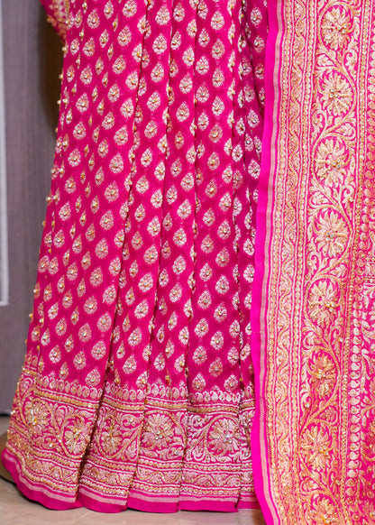 Rani Khadi Georgette Saree with Zardozi Embroidery