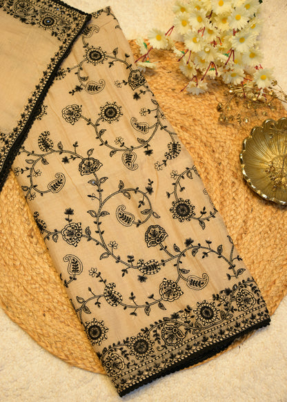 Zuri Black Aari Work Embroidered Unstitched Suit Set