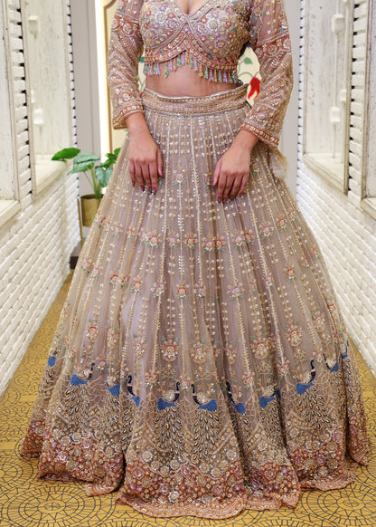 Meenal Golden Hand Embroidered Lehenga with Stitched Blouse