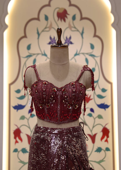 Innayat Maroon Pre Draped Saree
