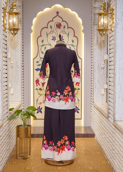 Purple Cotton Printed Co-ord Set with Collars
