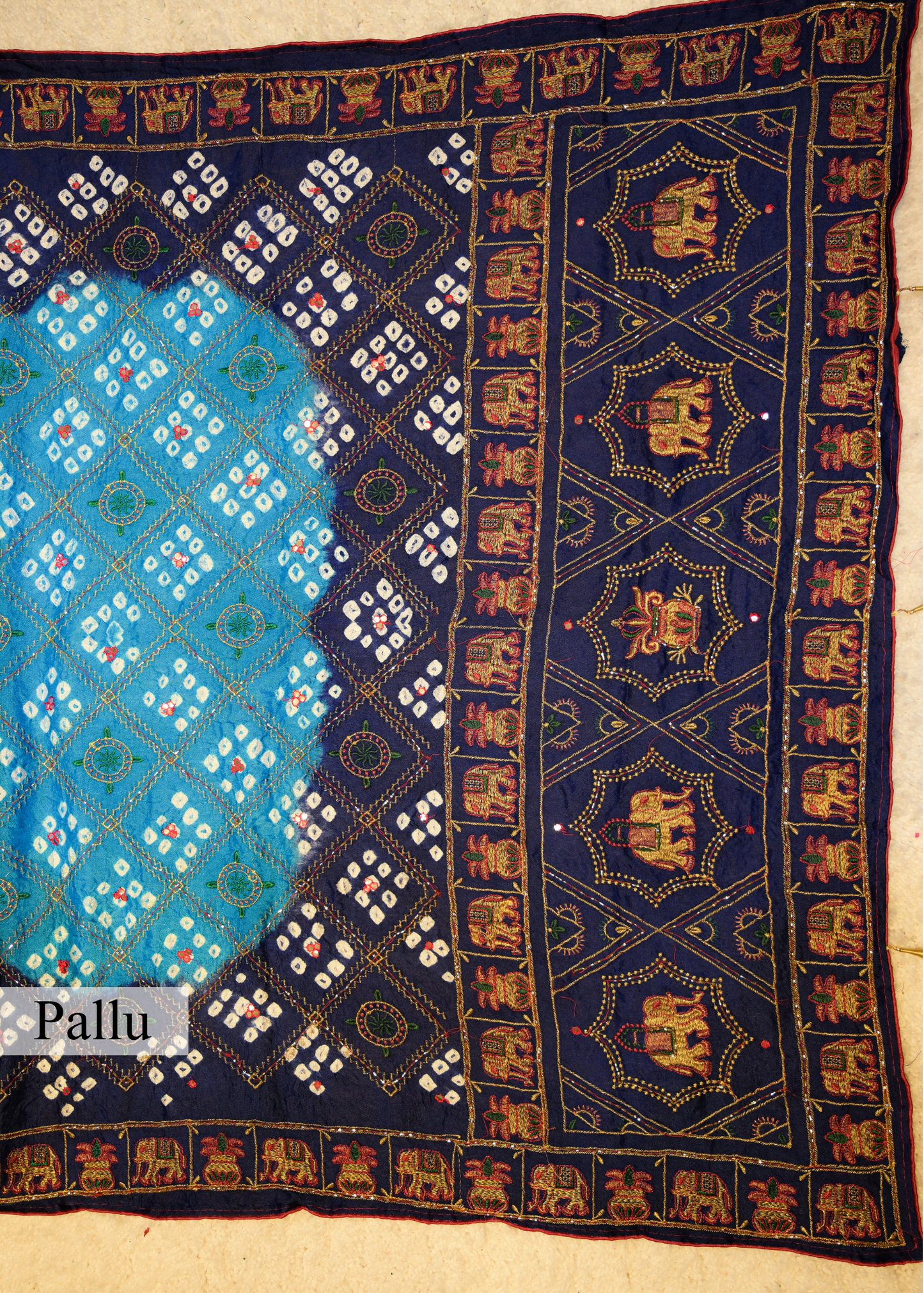 Blue & Purple Bhandhani Gajji Contrasting Saree with Unstitched Blouse