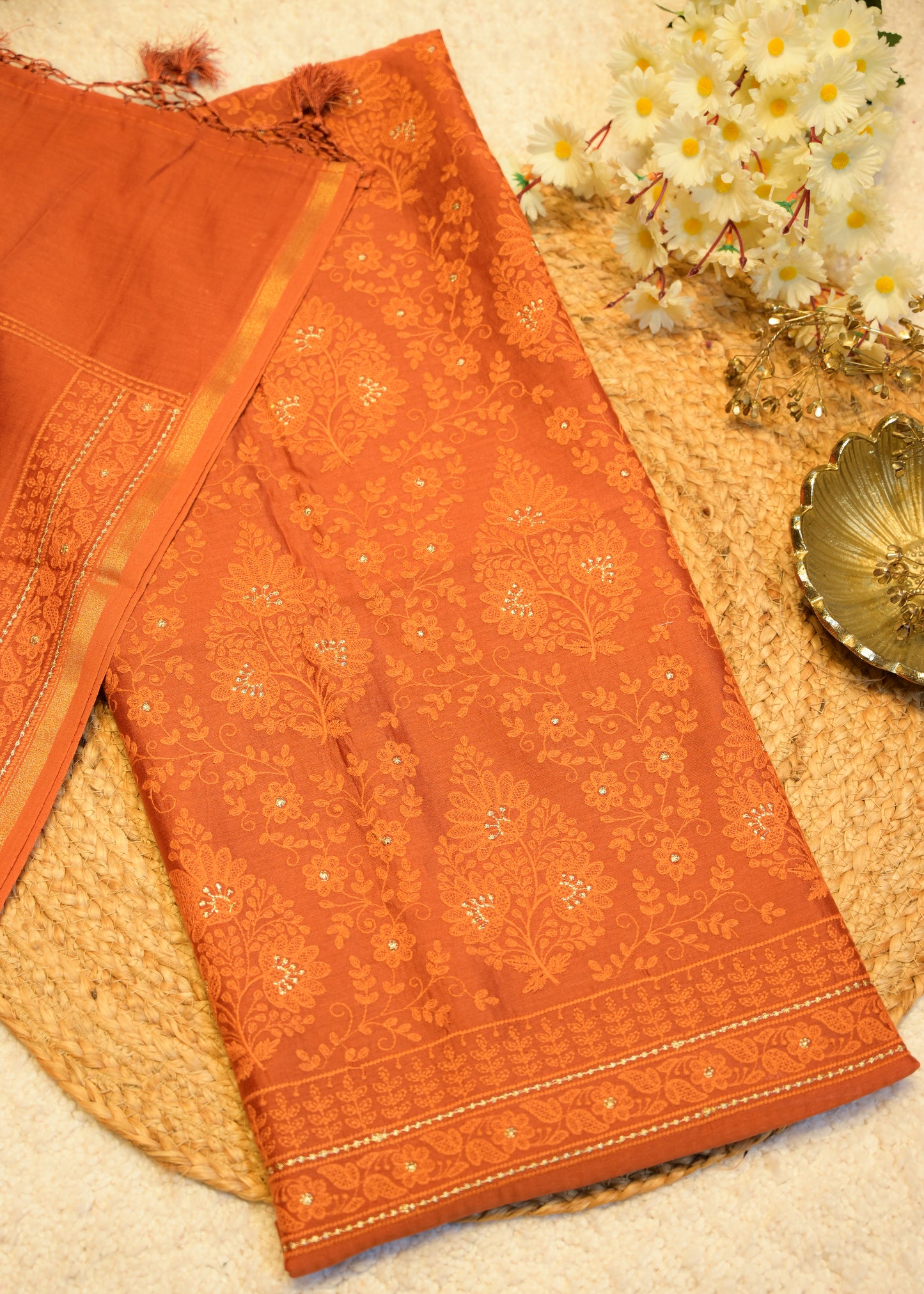 Sunanda Orange Shadow Embroidered Unstitched Suit Set