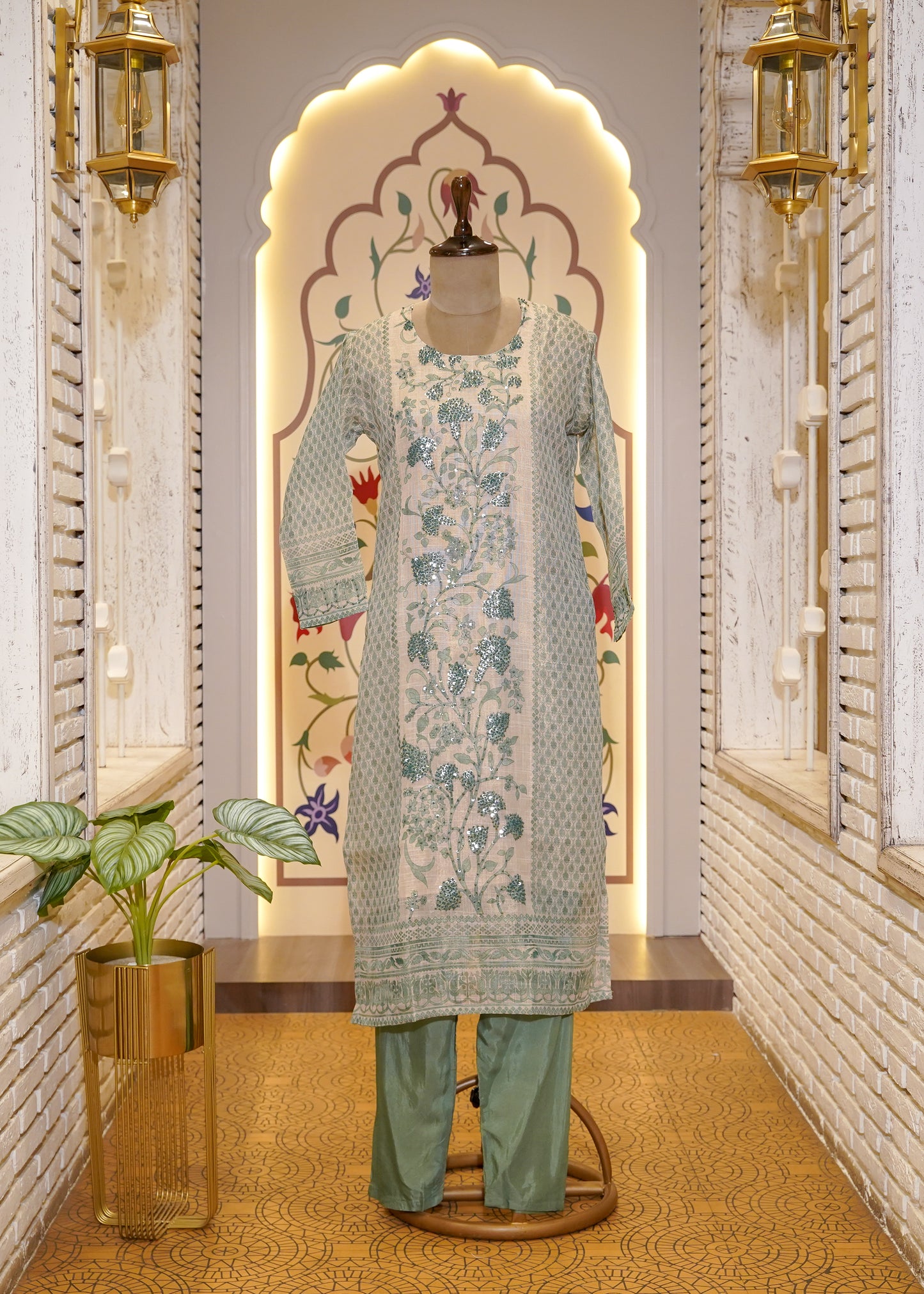 Sea Green Printed 3 pc Kurti Set