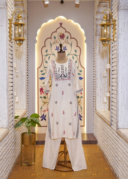 Cream Cotton Printed 3 pc Kurti Set