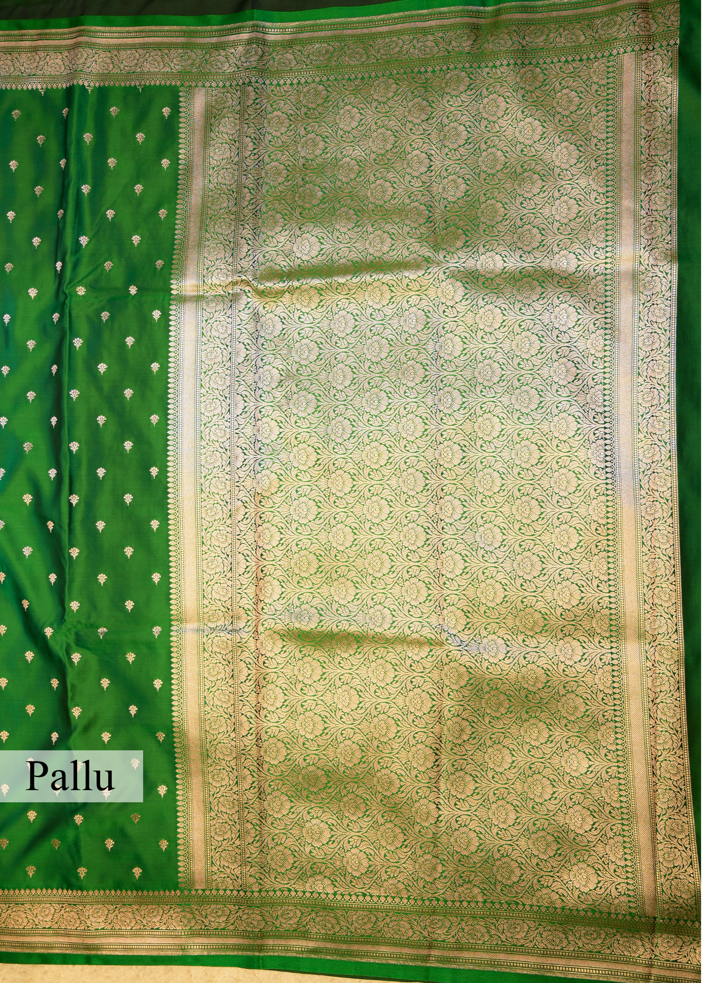 Green Banarasi Kattan Silk Booti Zari Border with Unstitched Blouse