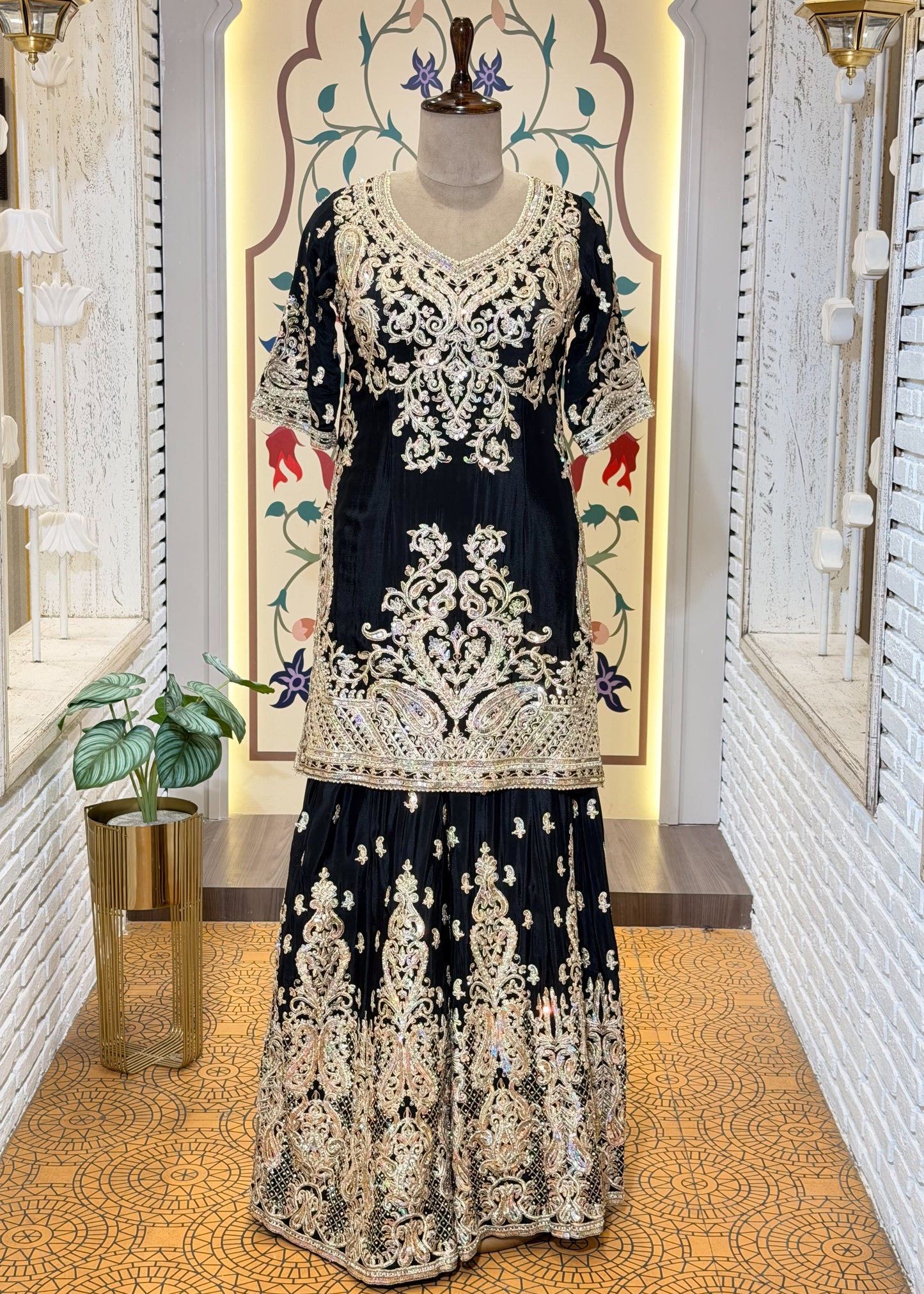 Black Party Wear Sharara Suit Set