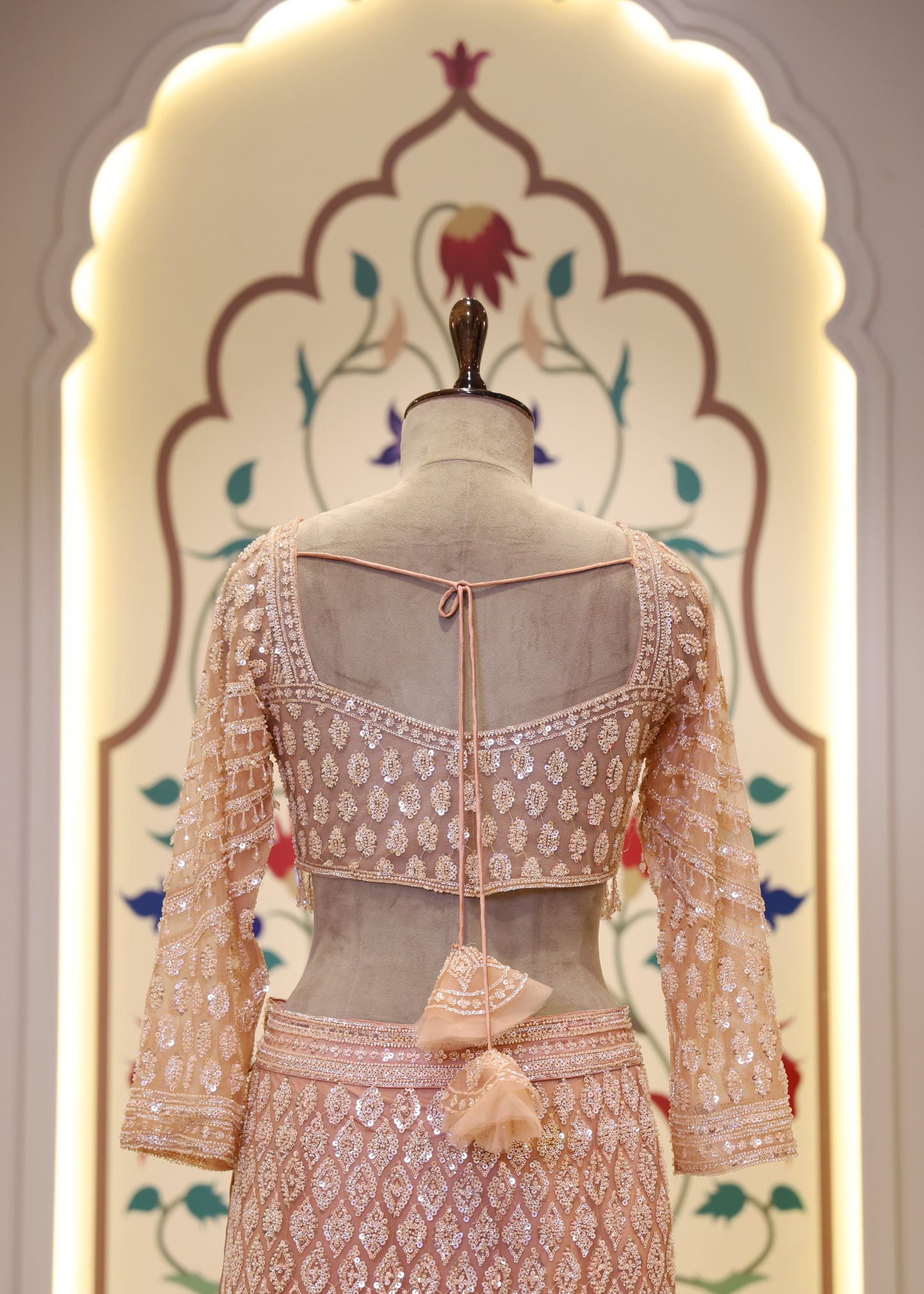 Doll Peach Fishcut Lehenga with Beads