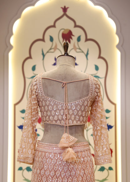 Doll Peach Fishcut Lehenga with Beads
