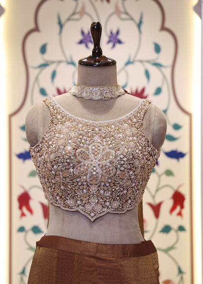 Gehna Crop Top with Palazzo Pants & Choker Dupatta Set