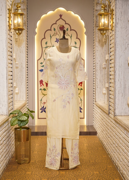 Light Yellow Cotton 3 pc Kurti Set