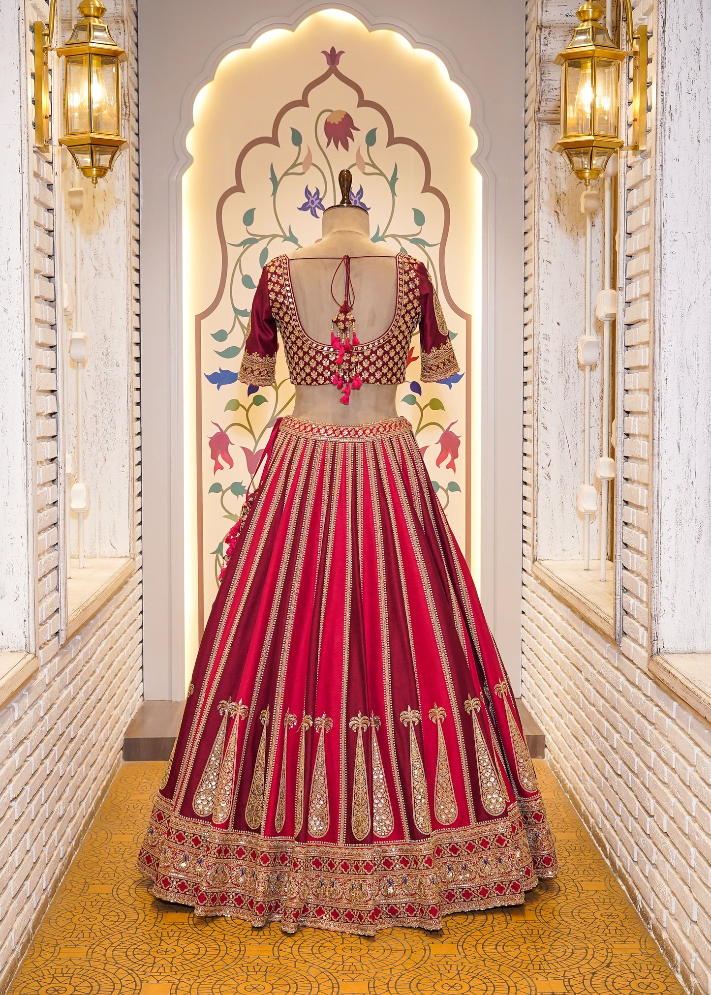 Royal Dual Tone Red & Deep Red Handcrafted Bridal Lehenga with 2 Dupattas