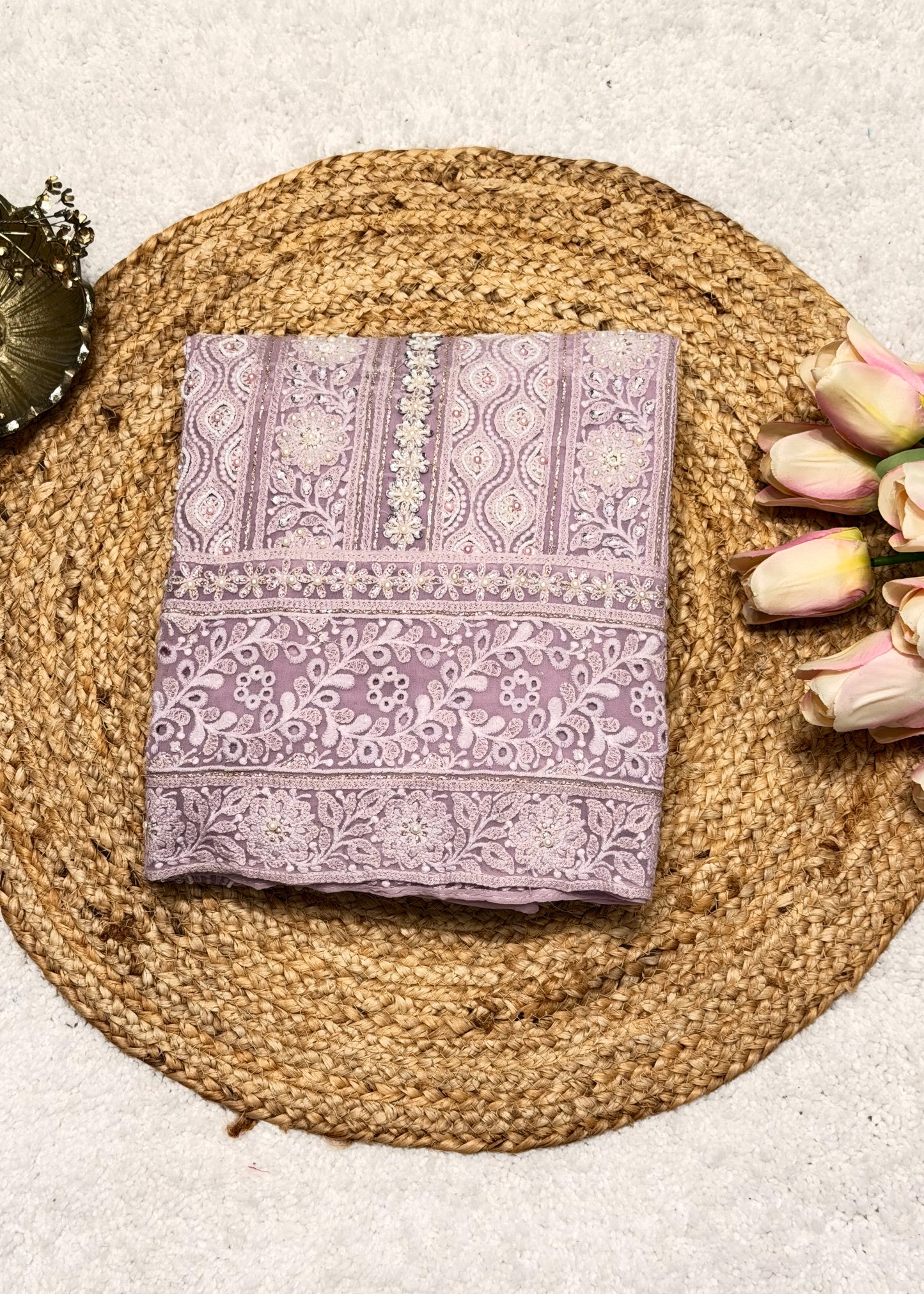 Heer Mauve Chikankari with Moti Embroidered Suit Set