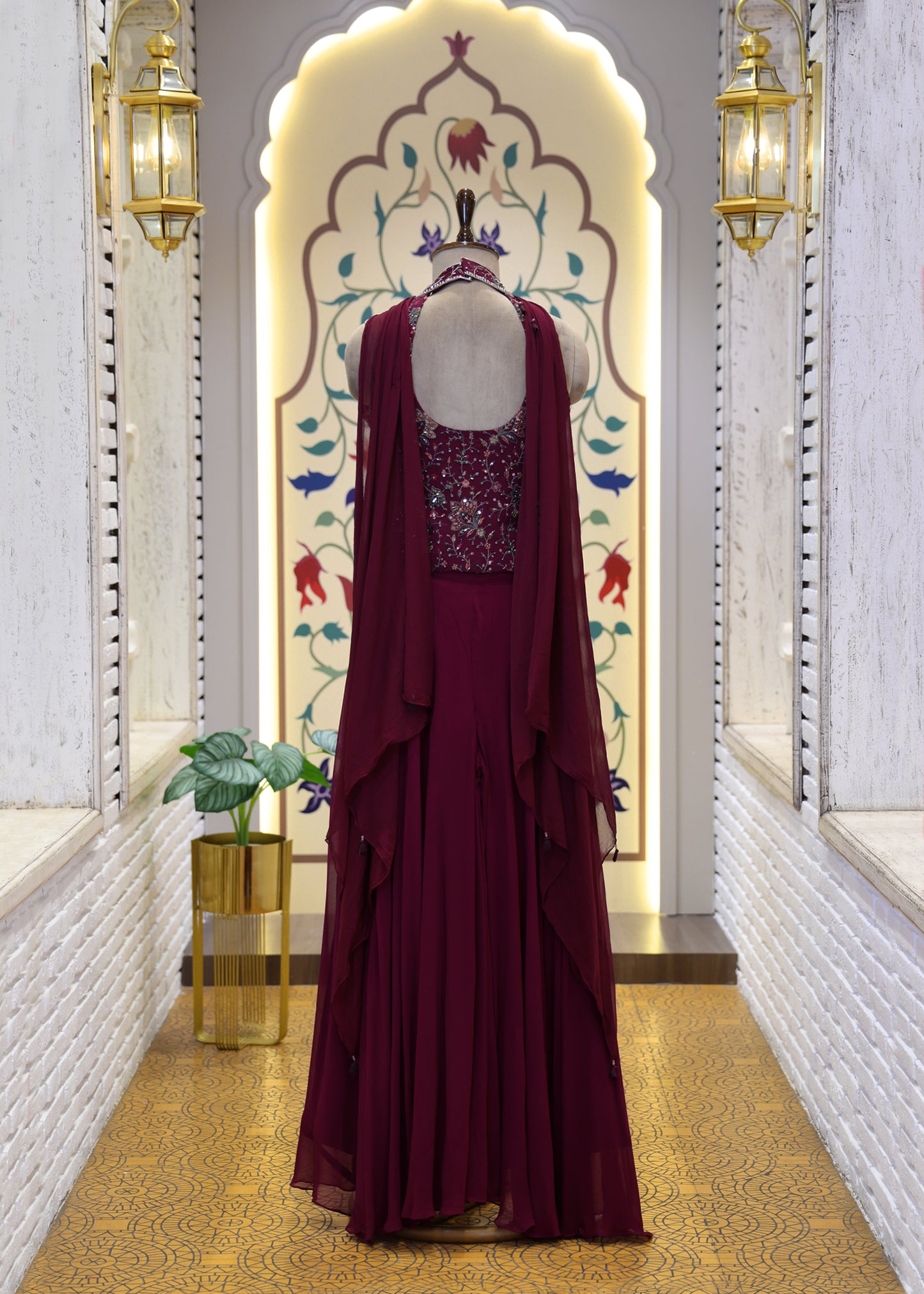 Vaani Maroon Sharara Corset Top Set