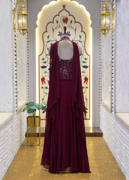 Vaani Maroon Sharara Corset Top Set