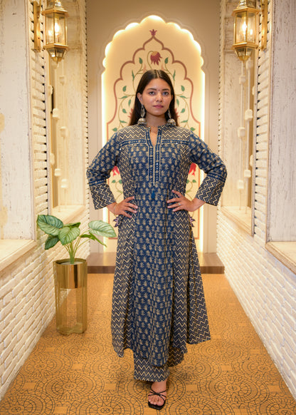 Nilakshi Blue Dabu Cotton Stitched Suit Set