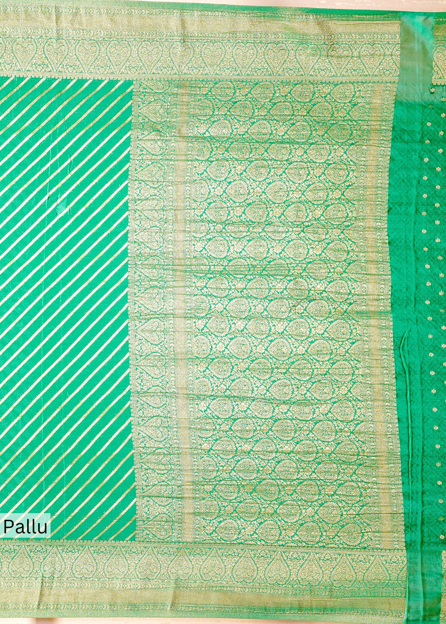 Green Chinon Leheriya Saree