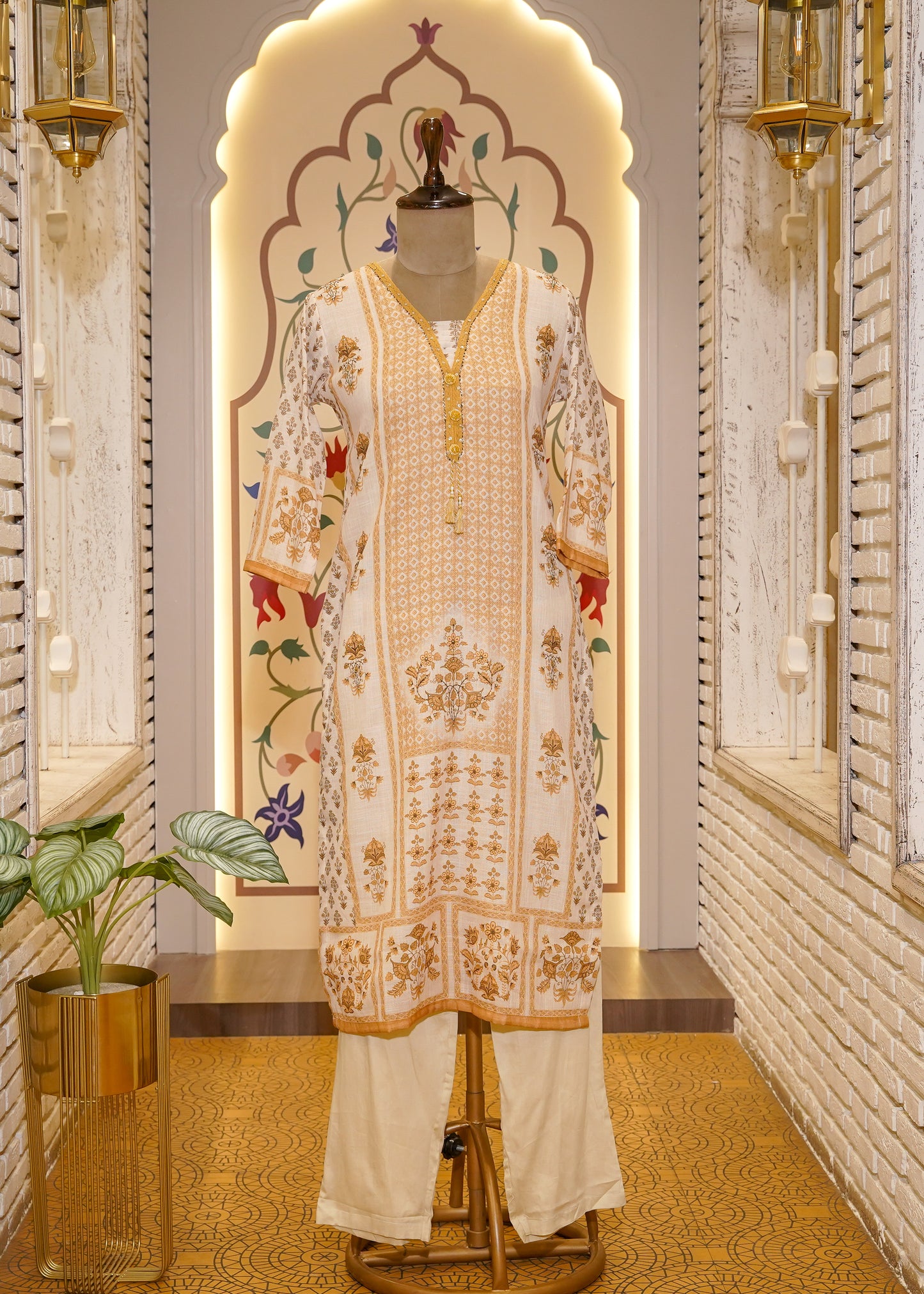 Yellow Cotton Printed 3 pc Kurti Set