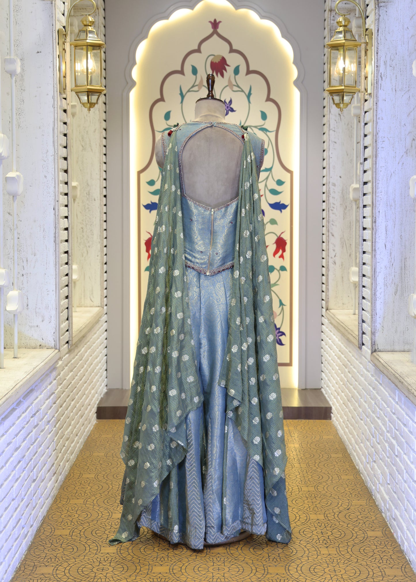 Mihika Blue Banarasi Sharara Set with Dupatta
